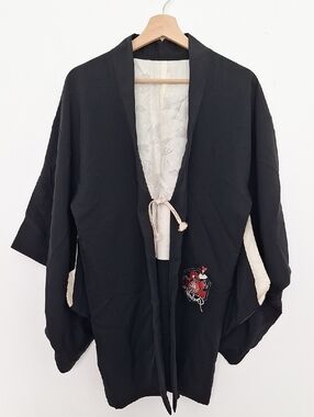 Black Kimono Jacket with Embroidered Detail
